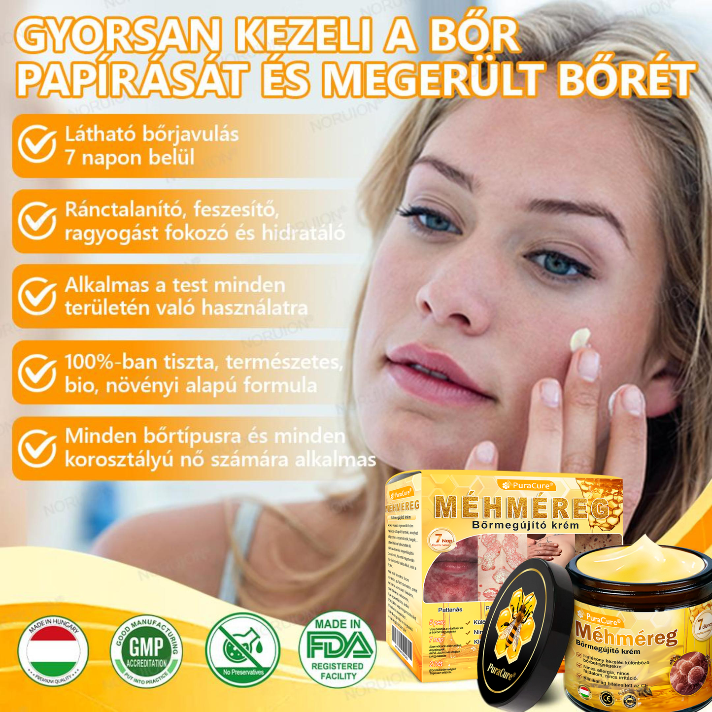 🐝 PuraCure® Méhméreg Bőr Helyreállító Krém  (👨‍⚕‍CE Tanúsítvány) 🔥 Magyar fejlesztés, magyarországi gyártás és szállítás