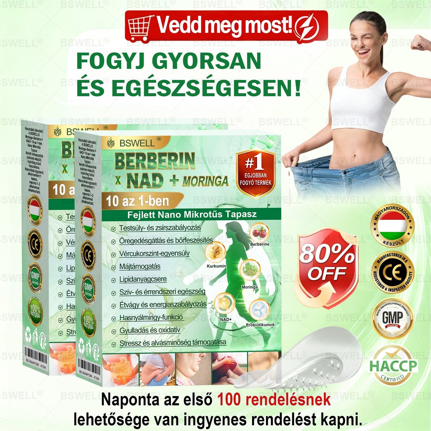 ✅ BSWELL® Nano mikrotűs karcsúsító tapasz (Csak naponta egyszer, látható változások 28 nap alatt) ✅ Elhízás, szív- és érrendszeri egészség, cukorbetegség, alvási apnoé, bélflóra, ízületi problémák és egyéb tünetek esetén