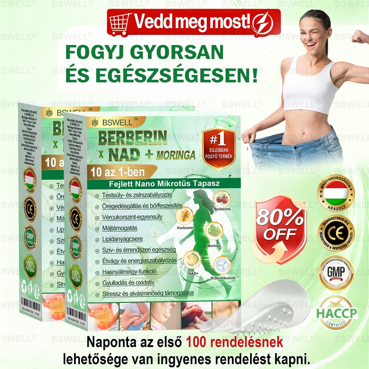 👩‍⚕️🔬 BSWELL® Nano mikrotűs karcsúsító tapasz (Csak naponta egyszer, látható változások 28 nap alatt) ✅ Elhízás, szív- és érrendszeri egészség, cukorbetegség, alvási apnoé, bélflóra, ízületi problémák és egyéb tünetek esetén