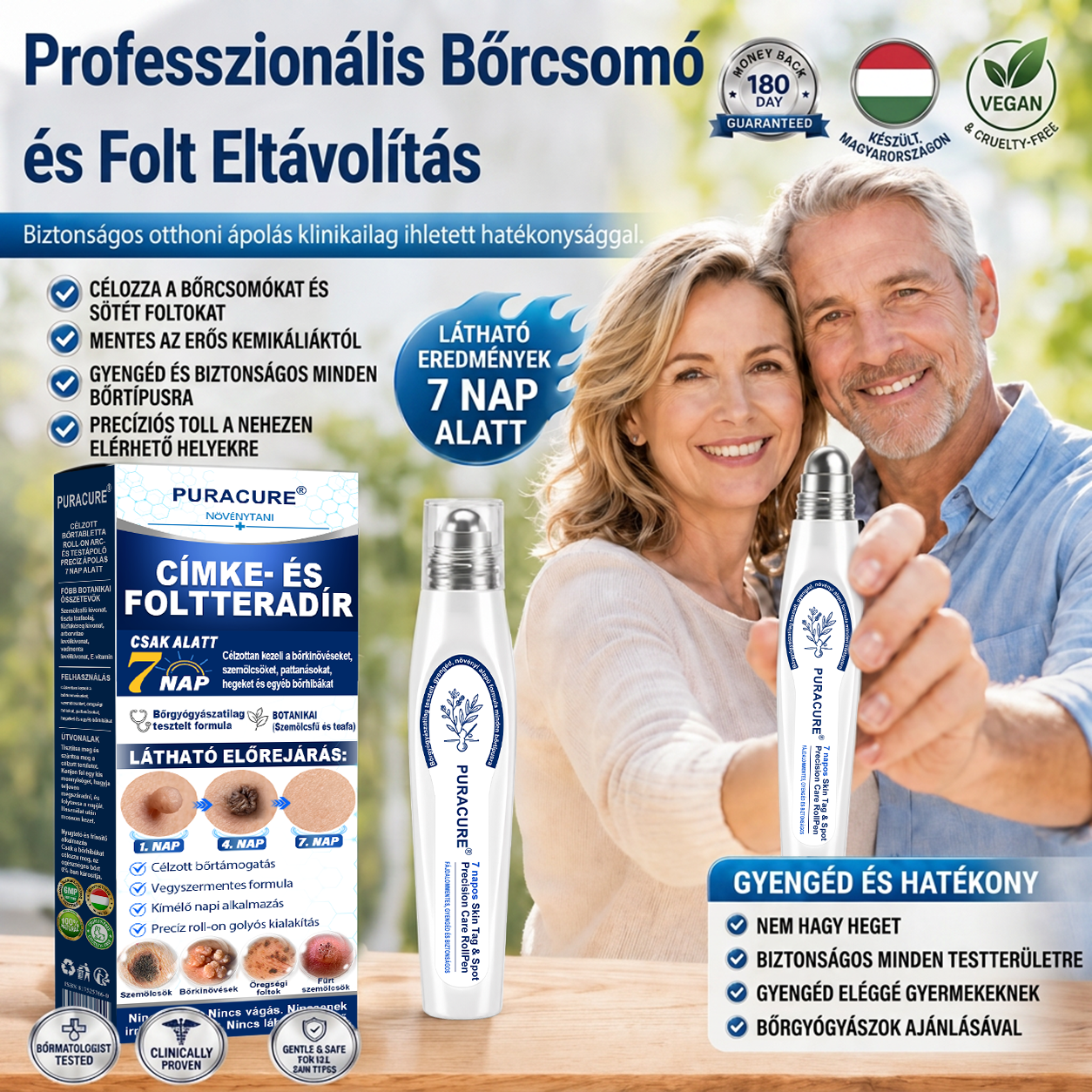 PuraCure® 𝟕 𝐍𝐚𝐩𝐨𝐬 Bőrkinövés- és Folteltávolító Toll Fájdalommentes és Hegmentes Professzionális Rollerball