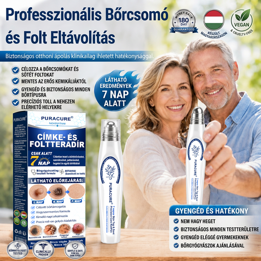 PuraCure® 𝟕 𝐍𝐚𝐩𝐨𝐬 Bőrkinövés- és Folteltávolító Toll Fájdalommentes és Hegmentes Professzionális Rollerball