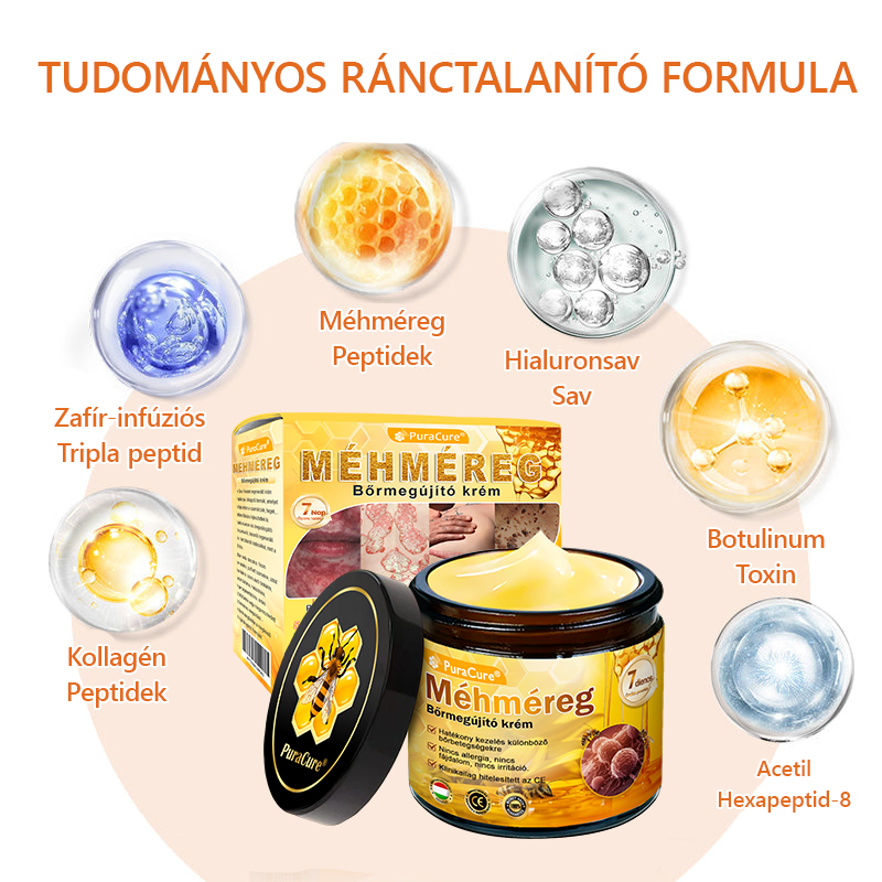🐝 PuraCure® Méhméreg Bőr Helyreállító Krém  (👨‍⚕‍CE Tanúsítvány) 🔥 Magyar fejlesztés, magyarországi gyártás és szállítás