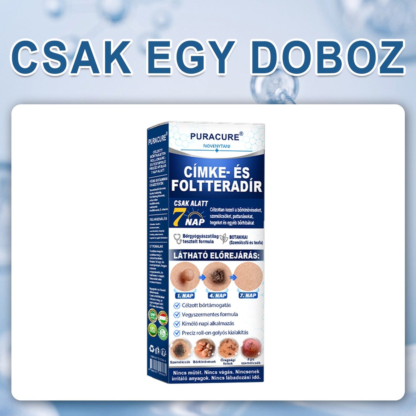 PuraCure® 𝟕 𝐍𝐚𝐩𝐨𝐬 Bőrkinövés- és Folteltávolító Toll Fájdalommentes és Hegmentes Professzionális Rollerball